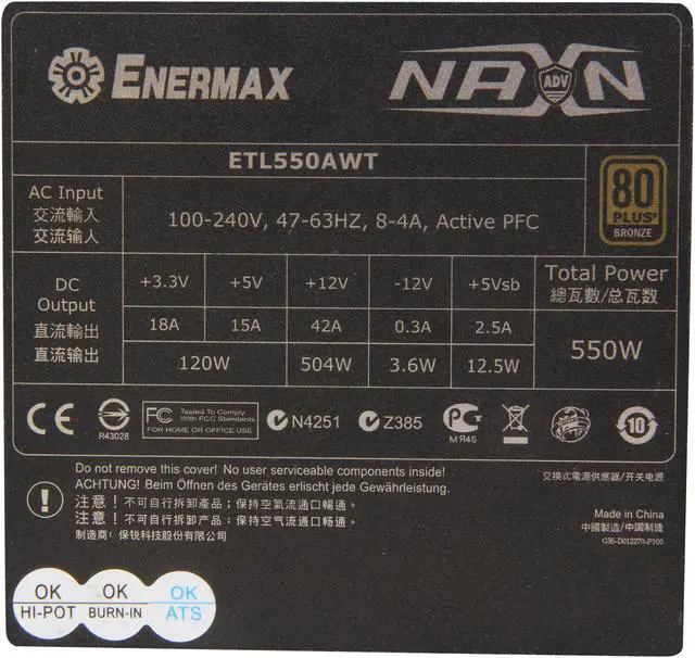 Alt view image 5 of 7 - ENERMAX NAXN ADV. 82+ ETL550AWT 550W ATX12V 80 PLUS BRONZE Certified Active PFC Power Supply