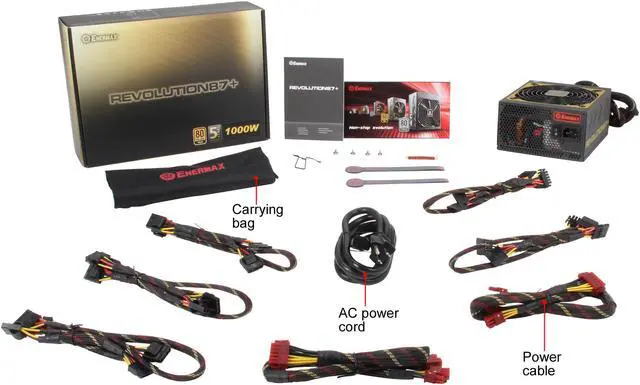 Alt view image 8 of 8 - Enermax Revolution87+ 80 Plus Gold 1000W, Semi Modular, Multi Rail, Power Supply, ERV1000EWT-G
