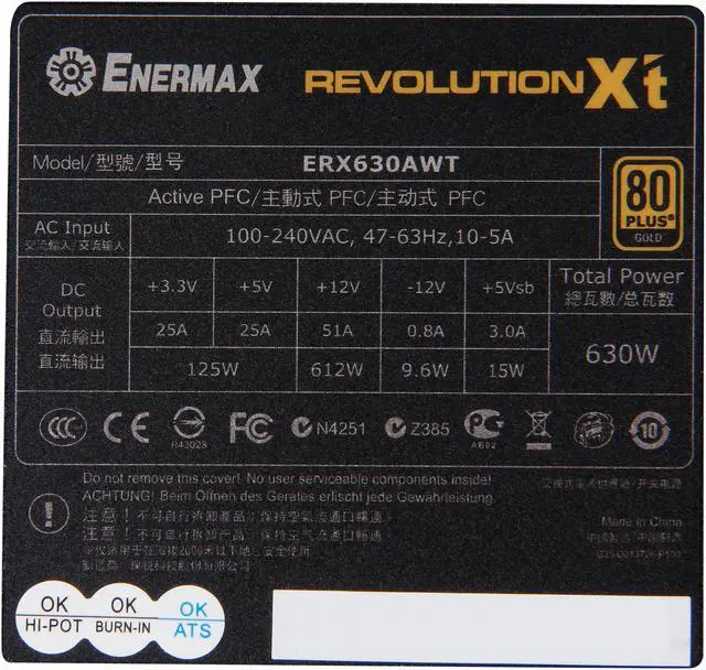 Alt view image 4 of 7 - ENERMAX REVOLUTION X't ERX630AWT 630 W ATX12V 80 PLUS GOLD Certified Modular Active PFC Power Supply