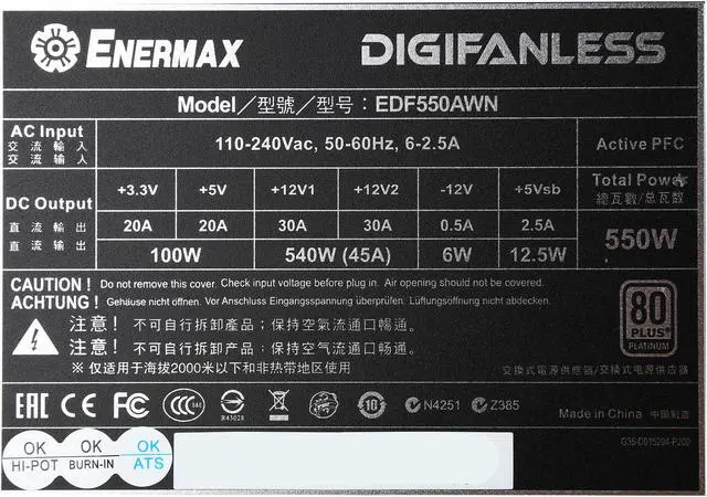Alt view image 6 of 7 - ENERMAX EDF550AWN 550W ATX12V / EPS12V 80 PLUS PLATINUM Certified Full Modular Active PFC Digital Fanless Power Supply With Exclusive Software ZDPMS