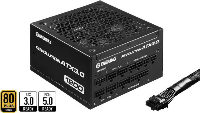 Main image of ENERMAX REVOLUTION ATX 3.0 1200W, 80+ Gold Full Modular 1200W ATX 3.0, 600W PCIe 5.0 12VHPWR Connector, 100% Japanese Capacitors, ECO Mode Control w/FDB Fan