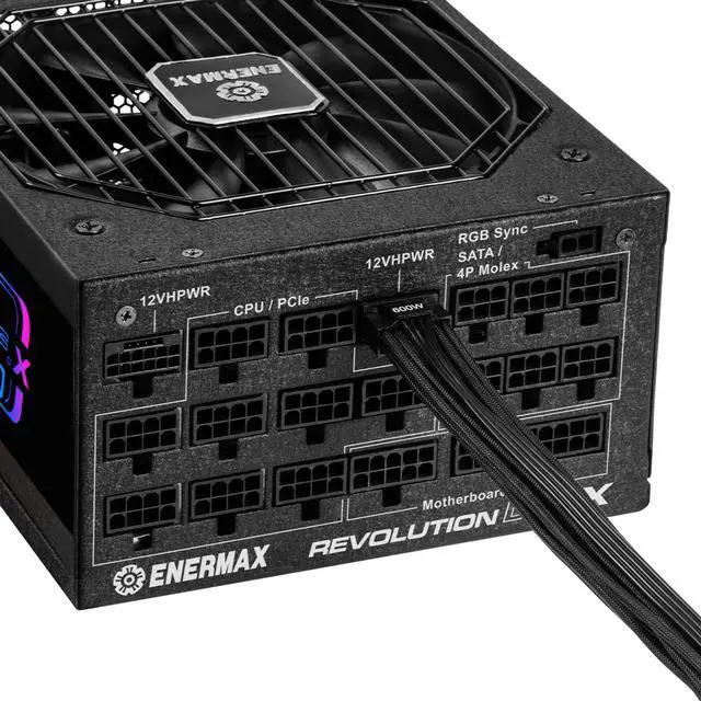 Alt view image 10 of 11 - ENERMAX Revolution D.F. X 1350W Full Modular, 80 Plus Gold, ATX 3.0 & PCIe 5.0 Ready, Native 600W 12VHPWR Connector, Industrial- Grade 100% Japanese Capacitors, ARGB Side Panel Power Supply