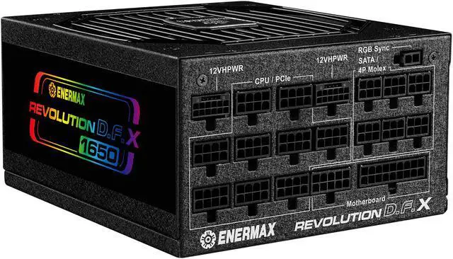 Alt view image 5 of 11 - ENERMAX Revolution D.F. X 1650W Full Modular, 80 Plus Gold, ATX 3.0 & PCIe 5.0 Ready, Native 600W 12VHPWR Connector, Industrial- Grade 100% Japanese Capacitors, ARGB Side Panel Power Supply