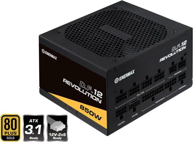 Main image of ENERMAX Revolution D.F. 12 850W, ATX 3.1 Standard, PCIe 5.1 600W 12V-2x6 Connector, 80+ Gold Full-Modular Power Supply, Compact 122mm ATX PSU, 10 Year Warranty; ETV850G