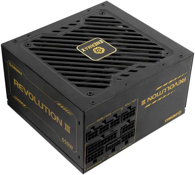 Main image of ENERMAX REVOLUTION III 650 - Fully Modular PC Power Supply - 650 Watts - 80 Plus Gold - 450W 12V-2x6 Connector - 100% Japanese Capacitors - Sleeved Cables - 10 Year Warranty