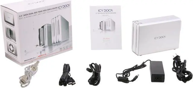 Alt view image 6 of 6 - ICY DOCK MB662USEB-2S-1 Aluminum body w/ partial plastic 3.5" Pearl White SATA I/II/III USB & 1394 & eSATA Dual bay 1394b, eSATA & USB 2.0 RAID Enclosure