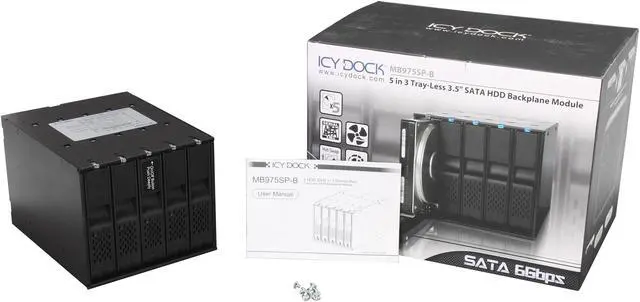Alt view image 6 of 6 - ICY DOCK MB975SP-B Tray-less 5 Bay 3.5" SATA Hard Drive Hot Swap Backplane Cage in 3x External 5.25" Bay