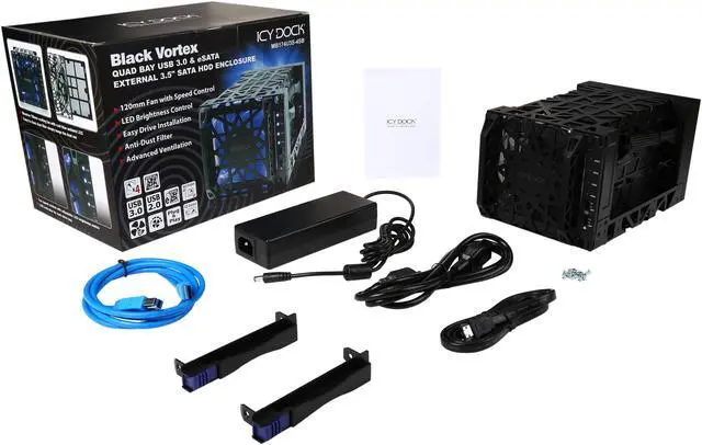 Alt view image 7 of 7 - ICY DOCK 4 Bay USB 3.0/ eSATA External HDD Enclosure with 120mm Cooling Fan - Black Vortex MB174U3S-4SB