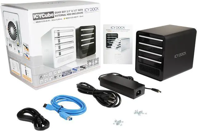 Alt view image 7 of 7 - ICY DOCK Quad Bay 2.5"/ 3.5" SATA HDD/SSD USB 3.0/eSATA External JBOD Hard Drive Enclosure - Black - ICYCube MB561U3S-4SB R1