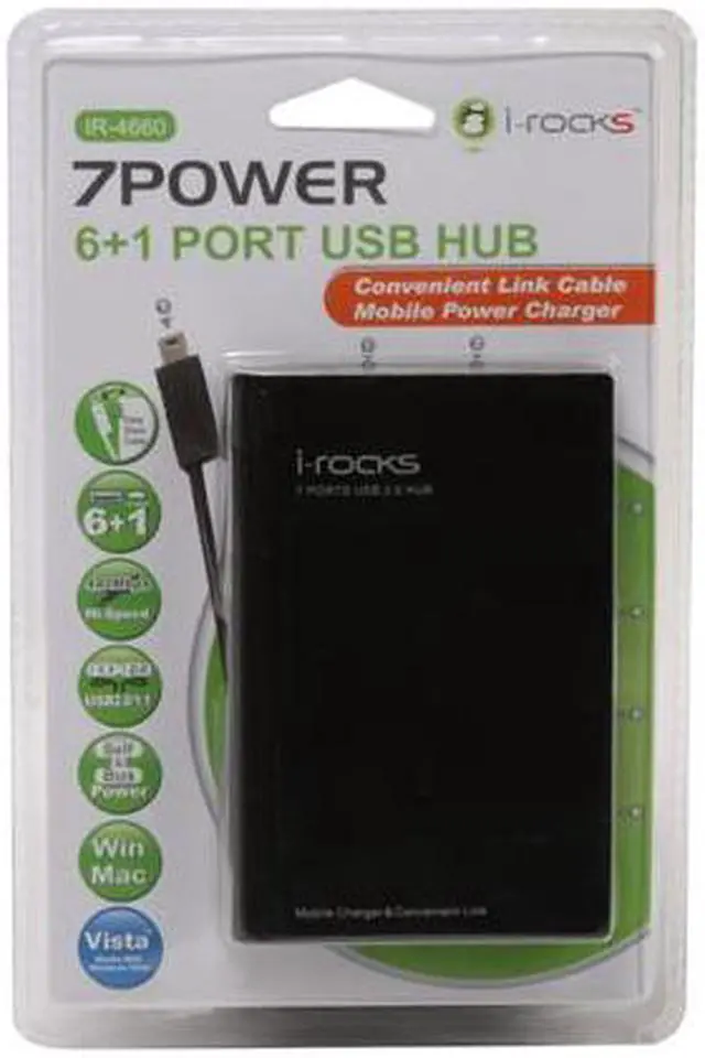 Alt view image 6 of 6 - i-rocks IR-4660 Black 7power 6+1 Port USB Hub