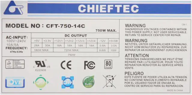 Alt view image 5 of 10 - CHIEFTEC Turbo CFT-750-14C 750 W ATX12V / EPS12V SLI Ready CrossFire Ready 80 PLUS Certified Modular Active PFC Power Supply