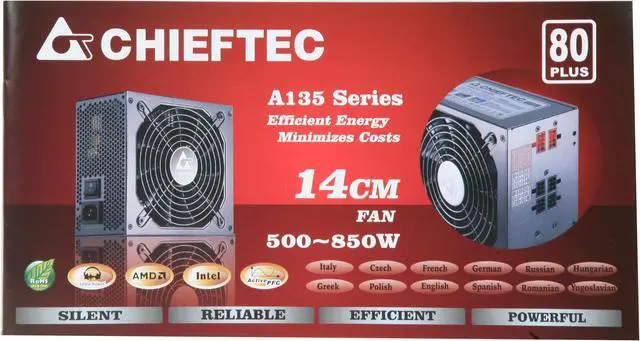 Alt view image 9 of 10 - CHIEFTEC A135 APS-500S 500 W ATX12V V2.2 80 PLUS Certified Active PFC Power Supply