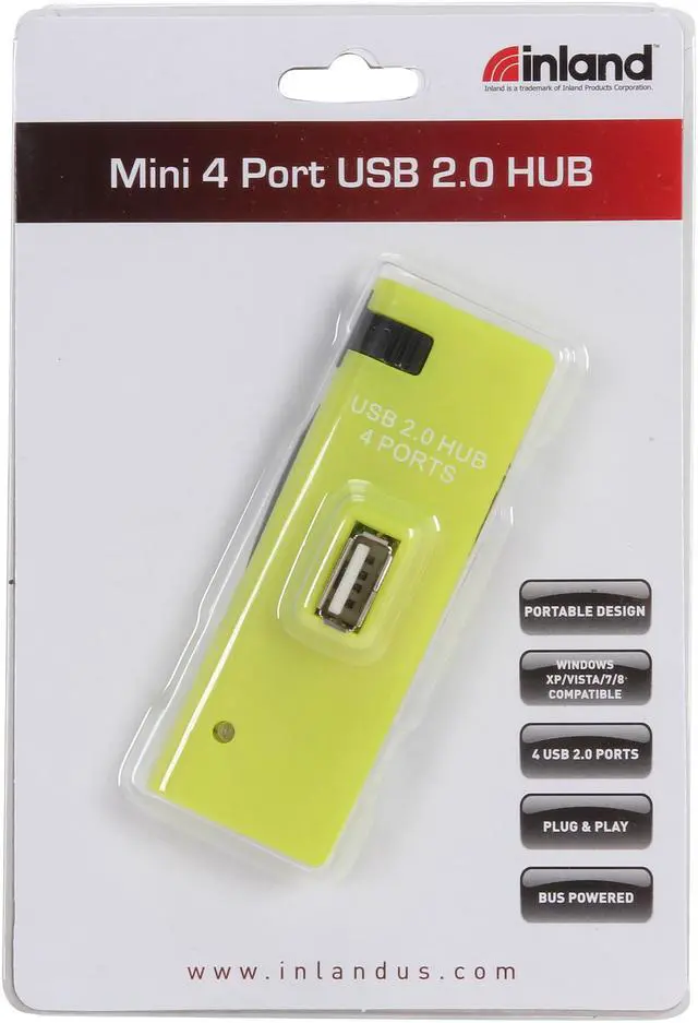 Alt view image 7 of 7 - inland 08808 Mini 4 Port USB 2.0 HUB - Green