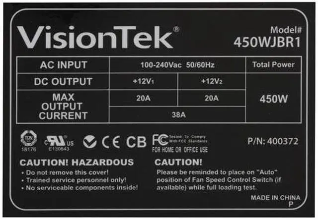 Alt view image 5 of 8 - VisionTek Juice Box VT-450CD 450 W SLI Ready CrossFire Ready Dedicated Graphics & CPU Power Supply