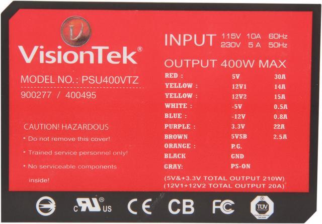 Alt view image 5 of 7 - VisionTek 400W ATX Power Supply (400495)