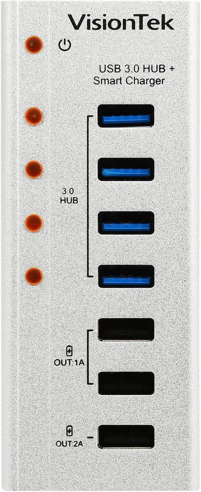 Alt view image 2 of 7 - VisionTek Charge and Sync Aluminum USB 3.0 7 Port Hub (900725)