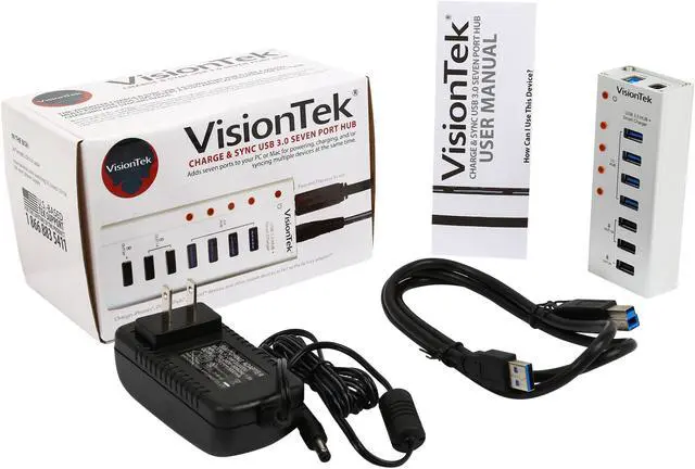 Alt view image 7 of 7 - VisionTek Charge and Sync Aluminum USB 3.0 7 Port Hub (900725)