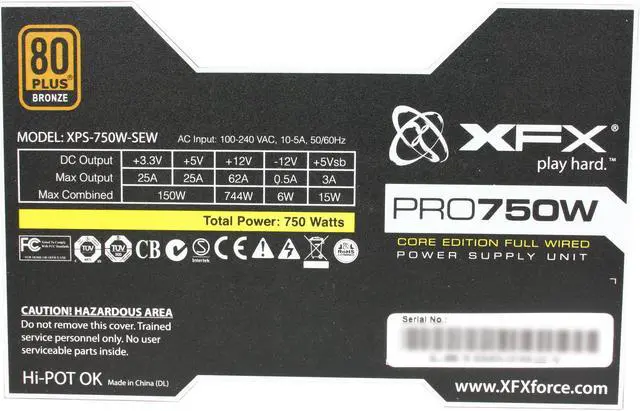 Alt view image 5 of 7 - XFX Core Edition PRO750W (P1-750S-CAB9) 750 W ATX12V v2.2 & ESP12V v2.91 SLI Certified CrossFire Ready 80 PLUS BRONZE Certified Active PFC Power Supply