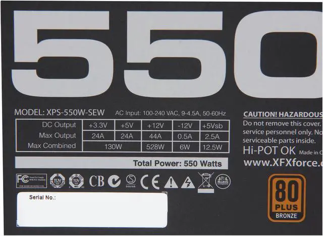 Alt view image 6 of 7 - XFX TS Series P1550SXXB9 550W ATX12V 2.2 & ESP12V 2.91 SLI Ready CrossFire Ready 80 PLUS Bronze Certified Active PFC Power Supply