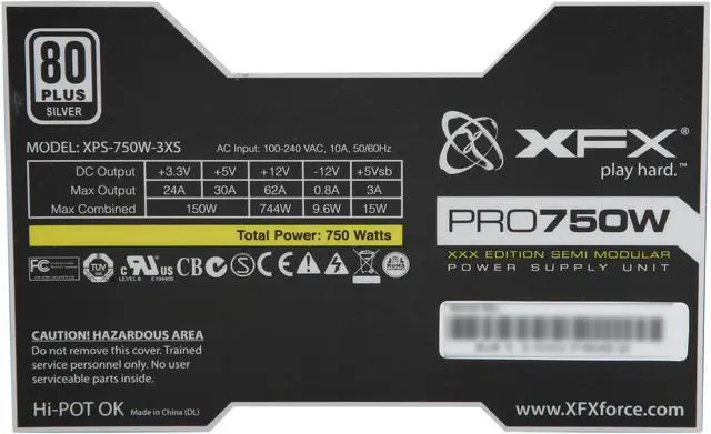 Alt view image 5 of 7 - XFX PRO750W XXX Edition Semi-Modular 80Plus Silver 750 Watt Power Supply