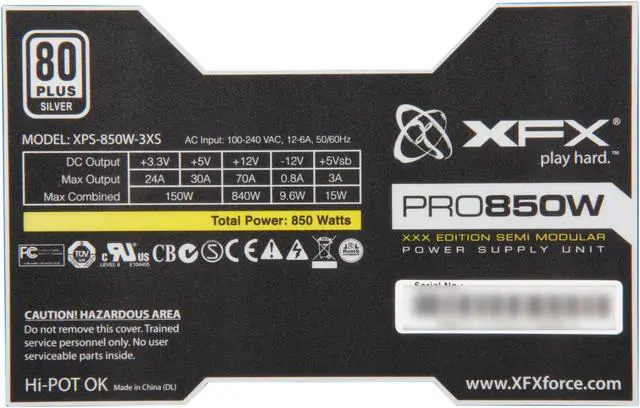Alt view image 5 of 7 - XFX PRO850W XXX Edition Semi-Modular 80 Plus Silver Certified 850 Watt Active PFC Power Supply
