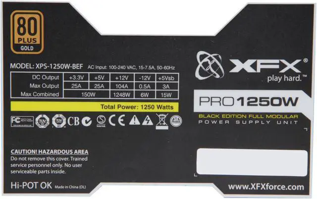 Alt view image 6 of 6 - XFX ProSeries P1-1250-BEFX 1250 W ATX12V V2.2 & ESP12V V2.91 SLI Ready CrossFire Ready 80 PLUS GOLD Certified Full Modular Active PFC Power Supply