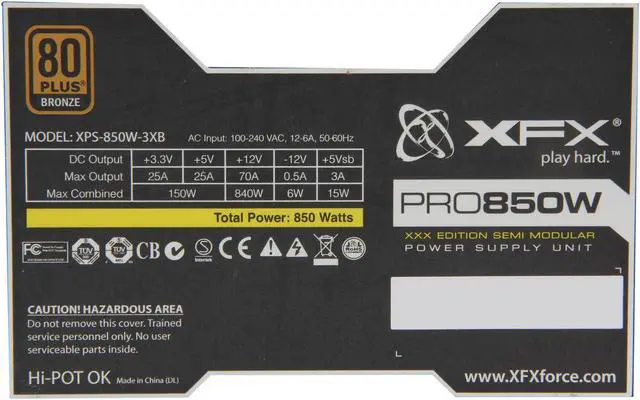 Alt view image 7 of 8 - XFX P1-850X-XXB9 850 W ATX12V 2.2 & ESP12V 2.91 SLI Ready CrossFire Ready 80 PLUS BRONZE Certified Modular Active PFC Power Supply