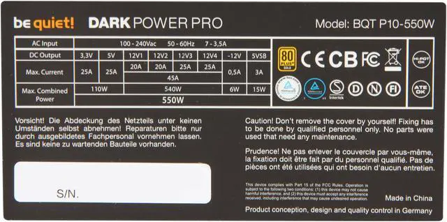 Alt view image 5 of 7 - be quiet DARK POWER PRO 10 BN600 550 W ATX12V / EPS12V SLI Ready CrossFire Ready 80 PLUS GOLD Certified Modular Active PFC PFC SLI CrossFire 80 PLUS GOLD Certified Modular 550W ATX 12V v2.3 / EPS 12V v2.92 Power Supply