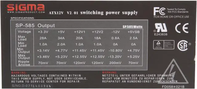 Alt view image 6 of 8 - SIGMA SHARK SP-585 585 W ATX12V V2.01 SLI Ready Power Supply