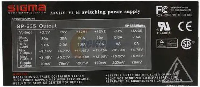 Alt view image 7 of 13 - SIGMA SHARK SP-635 635 W ATX12V V2.01 SLI Ready Power Supply