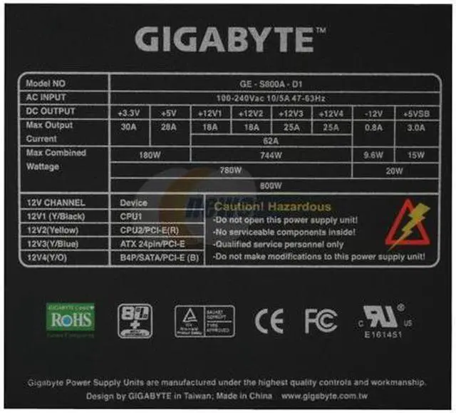Alt view image 3 of 11 - GIGABYTE ODIN GE-S800A-D1 800 W ATX12V / EPS12V SLI Certified CrossFire Ready Modular Active PFC PFC Power Supply Software Control