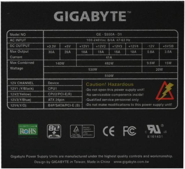 GIGABYTE ODIN GE-S550A-D1 550 W Power Supply Software Control