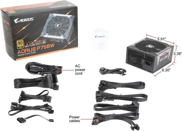 Alt view image 8 of 8 - GIGABYTE AORUS P750W GP-AP750GM 750 W ATX 12V v2.31 80 PLUS GOLD Certified Full Modular Active PFC Power Supply