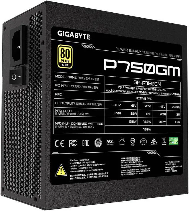 Alt view image 6 of 6 - GIGABYTE GP-P750GM 750 W ATX 12V v2.31 80 PLUS GOLD Certified Full Modular Active PFC Power Supply