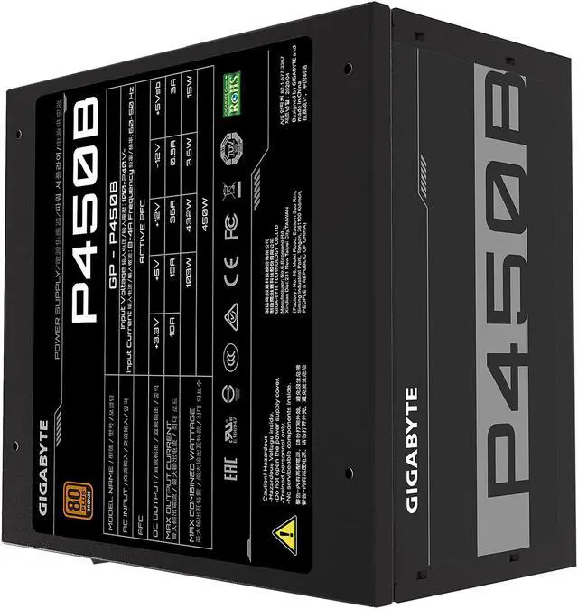 Alt view image 4 of 8 - GIGABYTE GP-P450B 450 W ATX 12V v2.31 80 PLUS BRONZE Certified Non-Modular Active PFC Power Supply