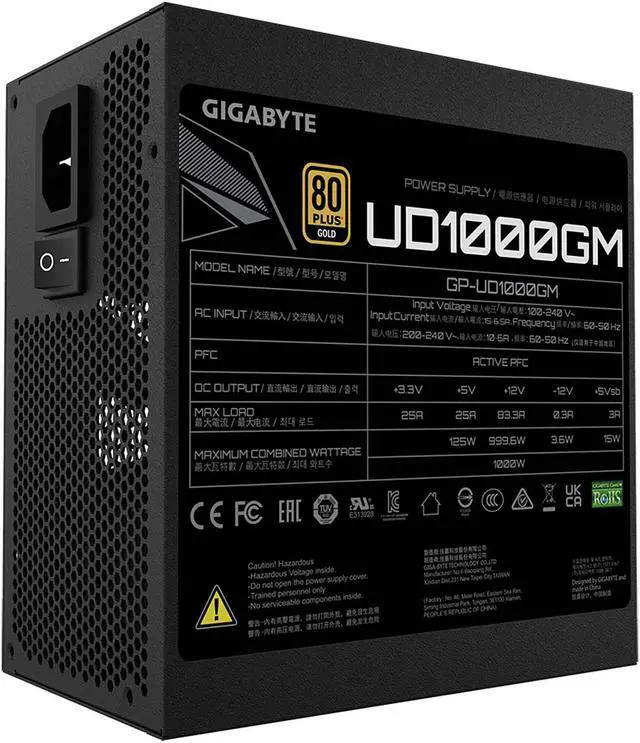 Alt view image 5 of 8 - GIGABYTE GP-UD1000GM 1000 W ATX 12V v2.31 80 PLUS GOLD Certified Full Modular Active PFC Power Supply