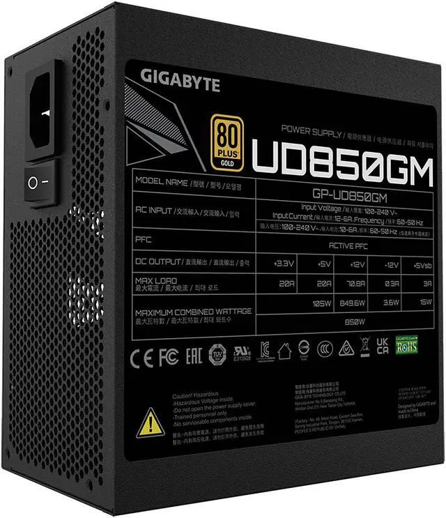Alt view image 4 of 8 - GIGABYTE GP-UD850GM 850 W ATX 12V v2.31 80 PLUS GOLD Certified Full Modular Active PFC Power Supply