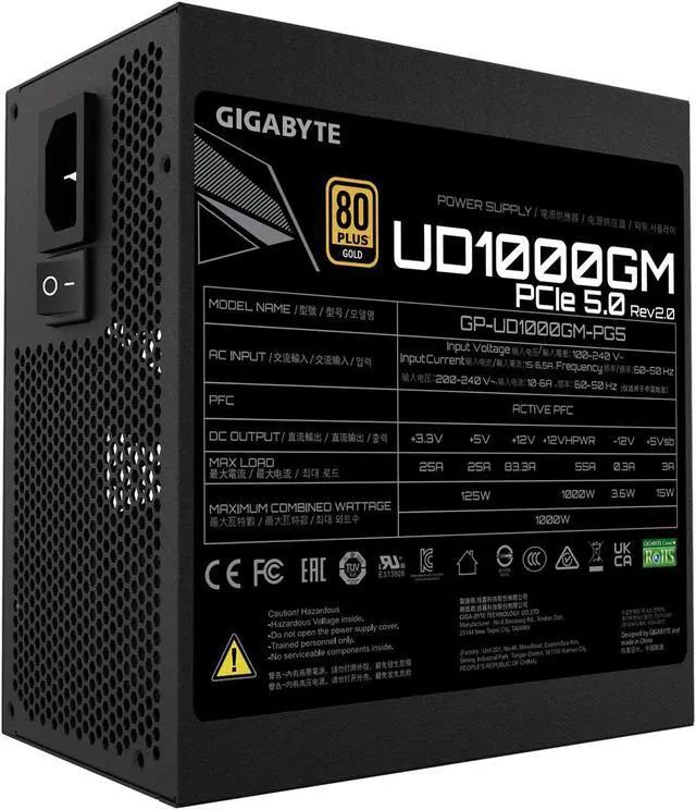 Alt view image 6 of 7 - GIGABYTE GP-UD1000GM PG5 Rev2.0 - PCIe5.0 Ready - ATX3.0 - 1000W 80 Plus Gold Certified - Fully Modular Power Supply