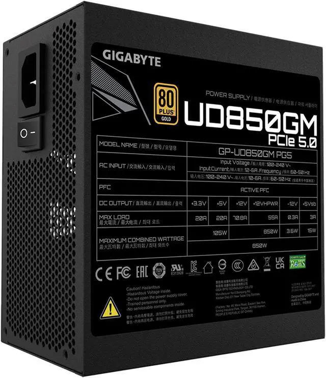 Alt view image 5 of 7 - GIGABYTE GP-UD850GM PG5 850W PCIe 5.0 Ready, 80 Plus Gold Certified, Fully Modular Power Supply
