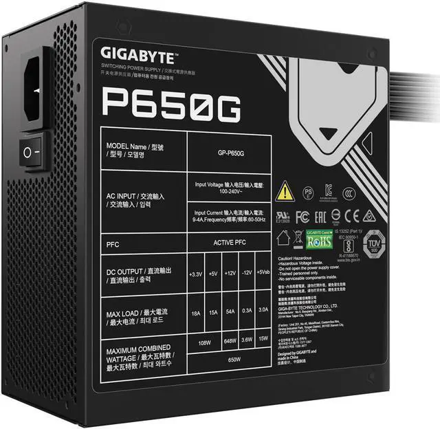 Alt view image 3 of 6 - GIGABYTE P650G 650W 80 Plus Gold Certified Power Supply