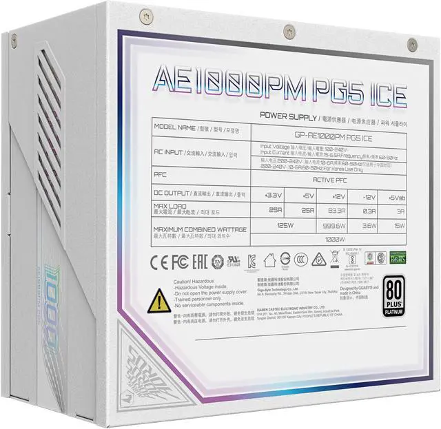 Alt view image 2 of 7 - GIGABYTE AORUS ELITE ICE PSU - 1000W 80 PLUS Platinum Certified - PCIe5.1 Ready - ATX3.1 - Fully Modular Power Supply (GP-AE1000PM PG5 ICE)