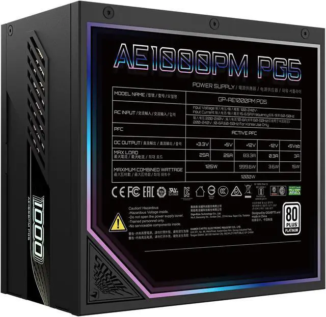 Alt view image 2 of 7 - GIGABYTE AORUS ELITE PSU - 1000W 80 PLUS Platinum Certified - PCIe5.1 Ready - ATX3.1 - Fully Modular Power Supply (GP-AE1000PM PG5)