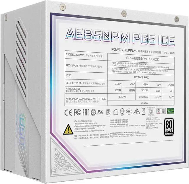 Alt view image 2 of 7 - GIGABYTE AORUS ELITE ICE PSU - 850W 80 PLUS Platinum Certified - PCIe5.1 Ready - ATX3.1 - Fully Modular Power Supply (GP-AE850PM PG5 ICE)