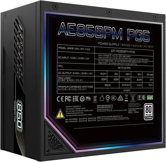 Alt view image 2 of 7 - GIGABYTE AORUS ELITE PSU - 850W 80 PLUS Platinum Certified - PCIe5.1 Ready - ATX3.1 - Fully Modular Power Supply (GP-AE850PM PG5)