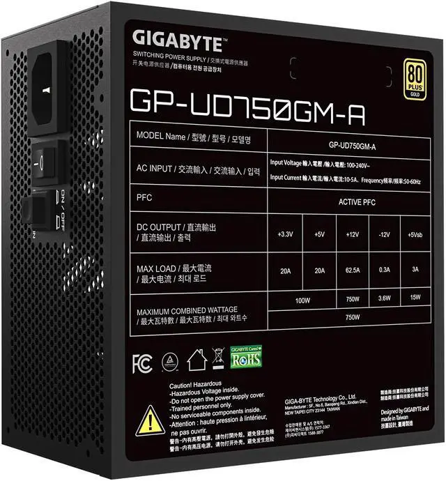Alt view image 2 of 6 - GIGABYTE 750W PSU - 80 Plus Gold Certified - Fully Modular Power Supply (GP-UD750GM-A)