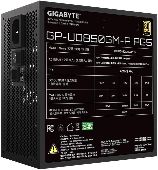 Alt view image 3 of 7 - GIGABYTE 850W PSU - 80 Plus Gold Certified - PCie 5.0 and ATX 3.1 Ready - Fully Modular Power Supply (GP-UD850GM-A PG5)
