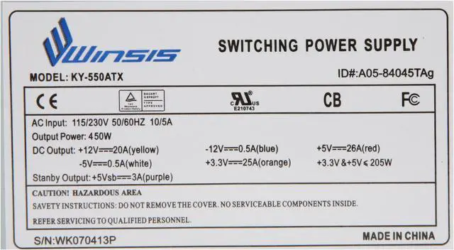 Alt view image 4 of 6 - Winsis KY-550ATX 450 W ATX12V Power Supply