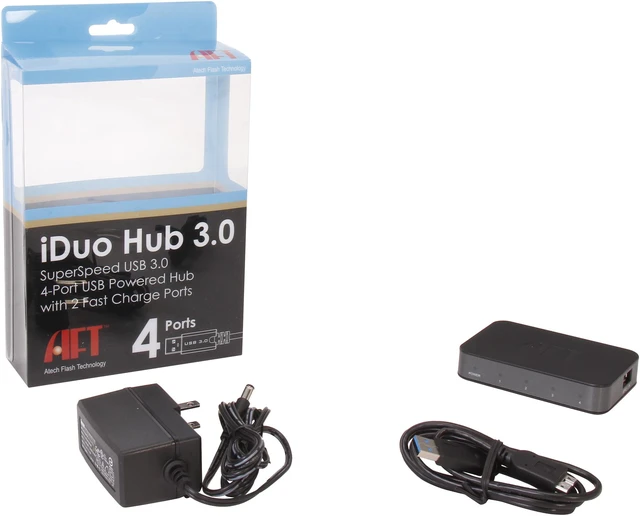 Alt view image 6 of 6 - Atech Flash Technology iDuo Hub 3.0 USB 3.0 4-Port Hub w/2 Fast Charge Ports