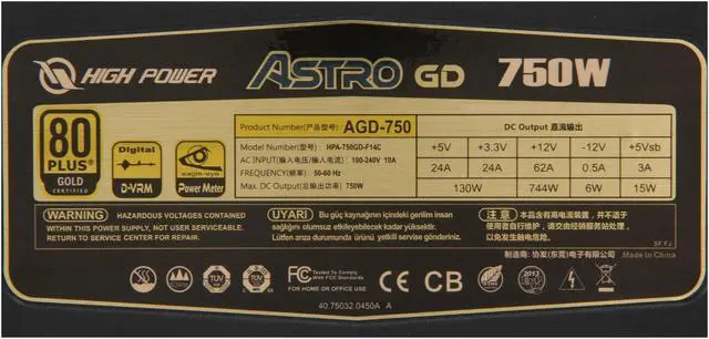 Alt view image 7 of 8 - HighPower Astro GD 750W, Digital, 80+ Gold, Single +12 Rails, SLI/Cross Fire ready, Module, Active PFC Power Supply