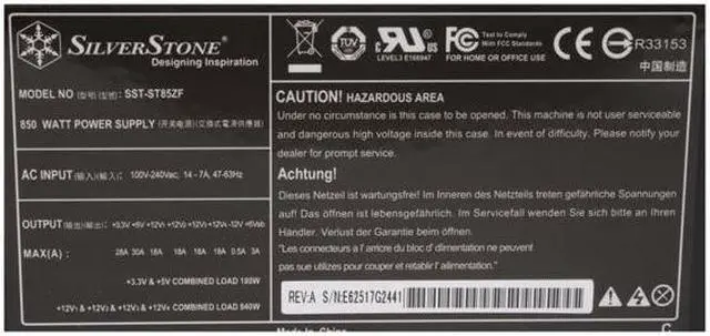 Alt view image 3 of 7 - SilverStone ST85ZF 850 W ATX 12V 2.2 & EPS12V SLI Certified CrossFire Ready Active PFC SLI Certified Power Supply